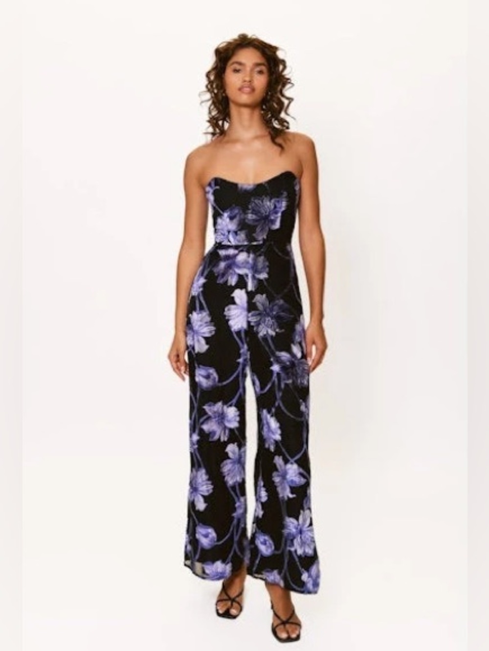Hutch Venina Strapless Black Jumpsuit with Navy Floral Print